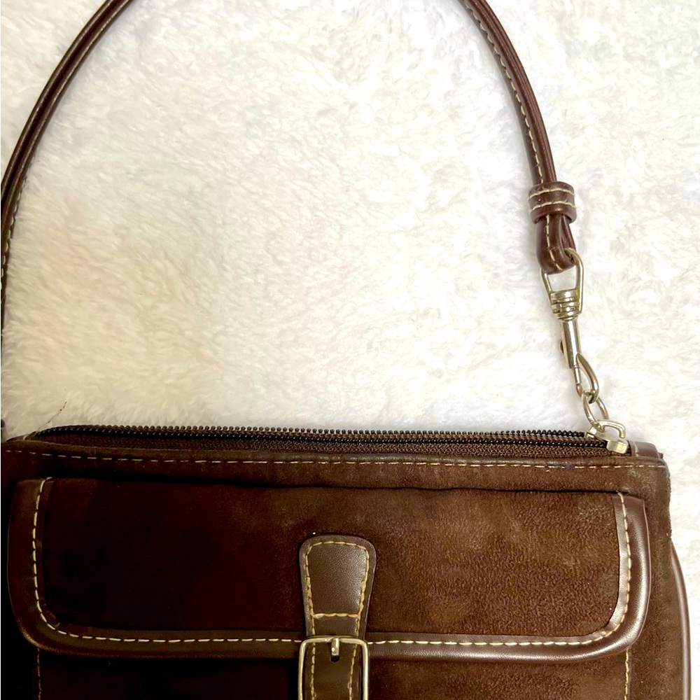Small Brown Suede & Leather Wristlet